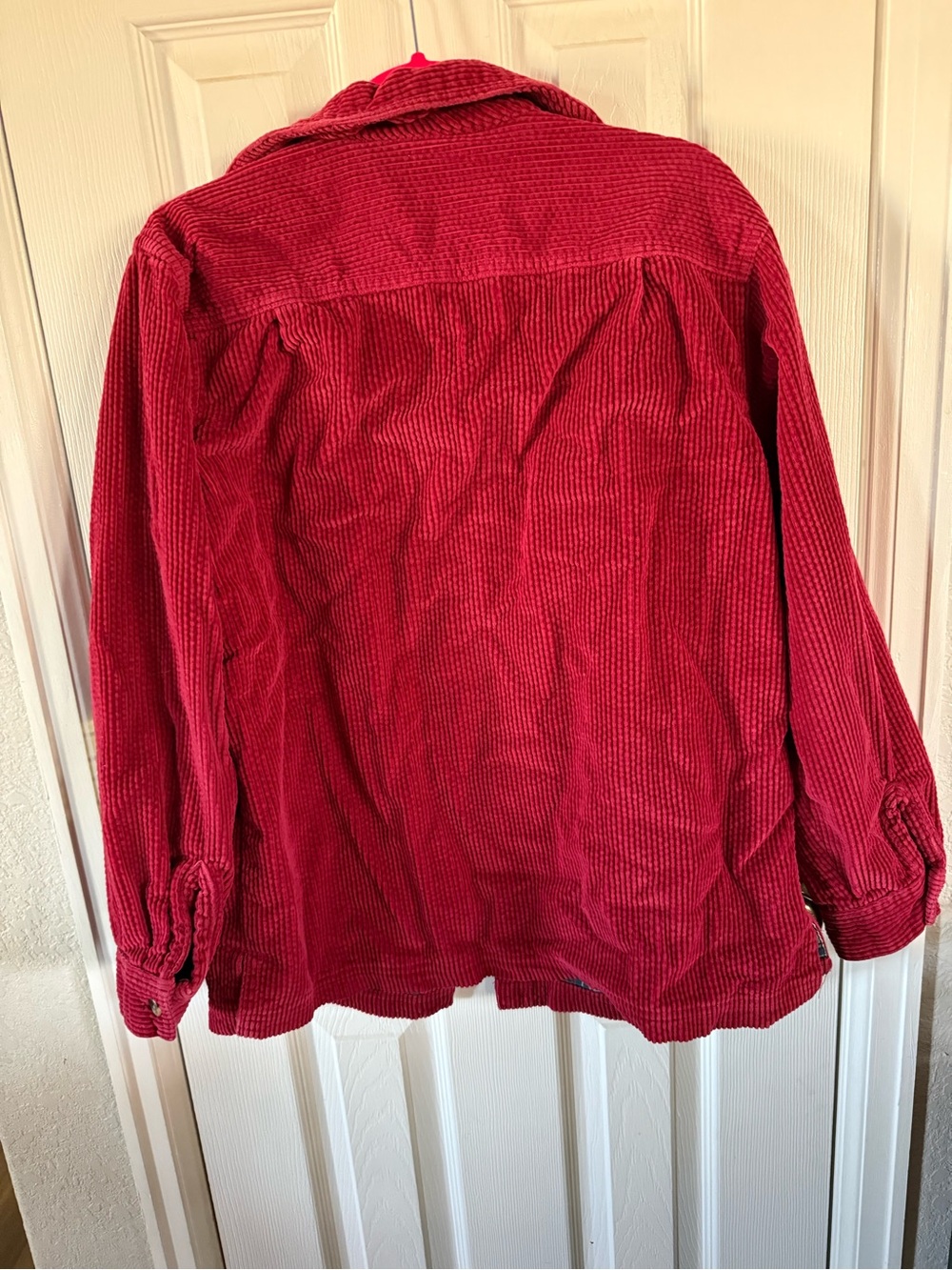 L.L. Bean Women’s Red Corduroy Button-Down Shirt with Plaid Lining - Picture 5 of 5